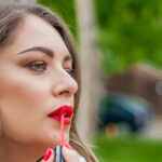 Beautiful stylish brunette woman correct make up. Portrait of at